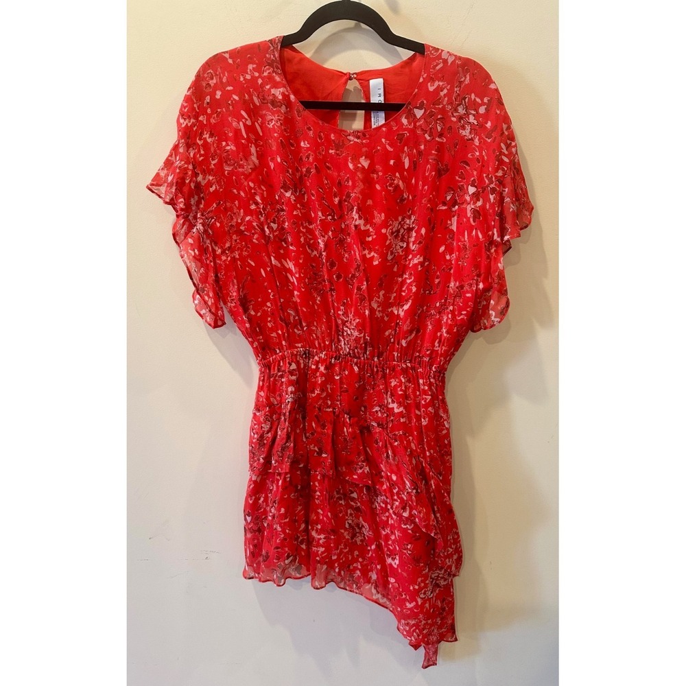 IRO Blame Mini‎ Dress Red Assymetrical Chiffon Sz 38/US 6 Flutter fVDay $465